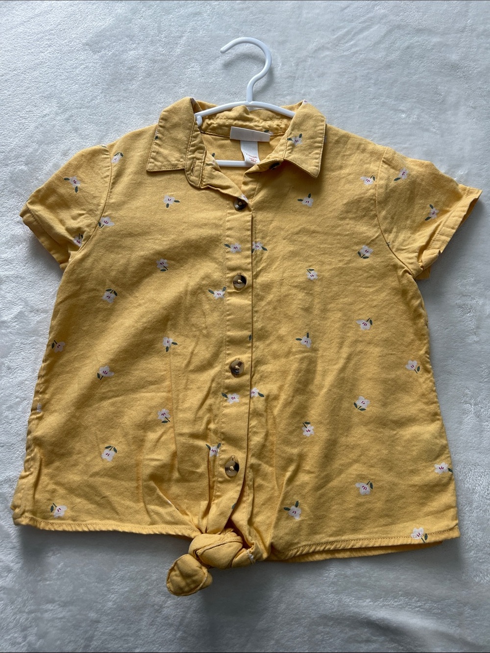 Cat & Jack Yellow Floral Tie-Front Button Shirt